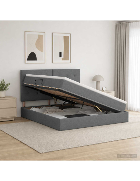 Letto con contenitore e materasso Grigio Scuro 180 x 200 cm
