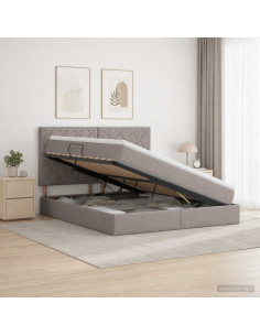 Letto con contenitore e materasso Tortora 140 x 200 cm Tessuto