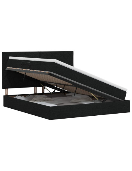 Letto con contenitore e materasso Nero 140 x 190 cm Tessuto