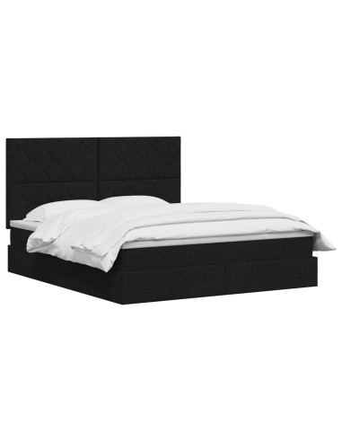 Letto con contenitore e materasso Nero 140 x 190 cm Tessuto