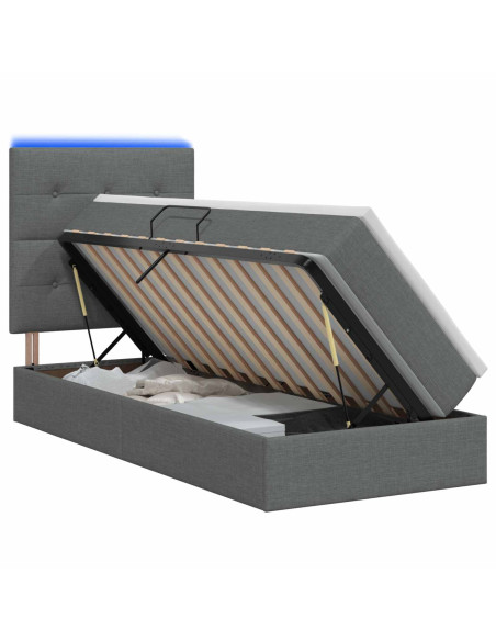 Letto con contenitore LED e materasso Grigio Scuro 90 x 200 cm