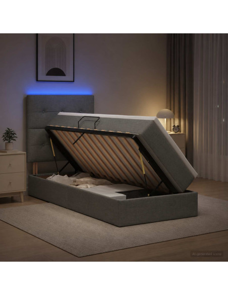 Letto con contenitore LED e materasso Grigio Scuro 90 x 200 cm