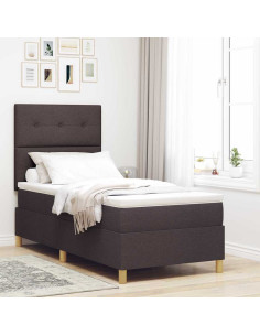 Letto a Sorgente LED Marrone Scuro 100 x 200 cm Tessuto
