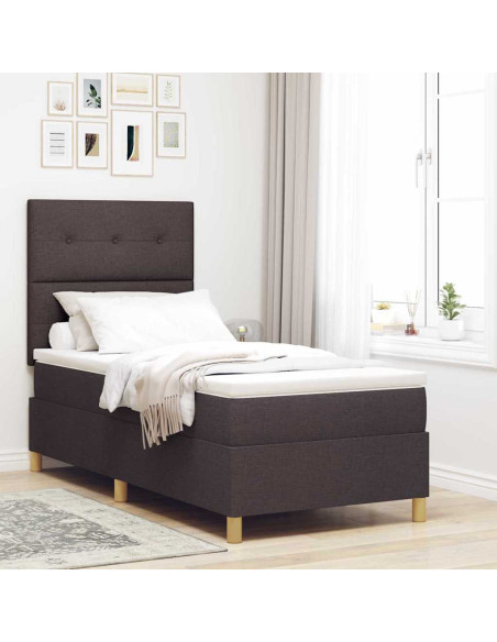 Letto a Sorgente LED Marrone Scuro 100 x 200 cm Tessuto