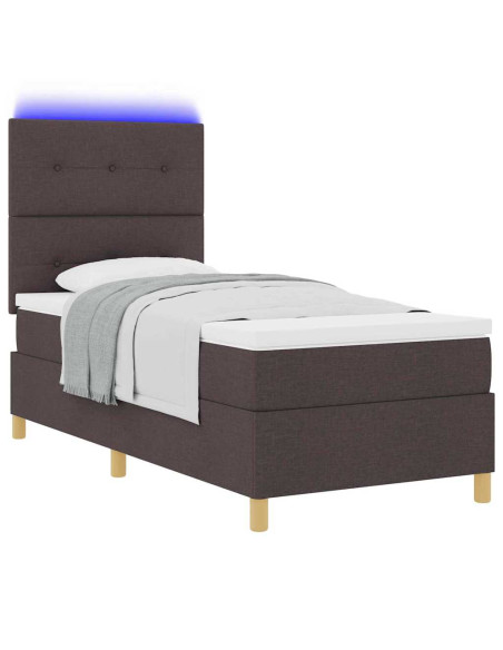 Letto a Sorgente LED Marrone Scuro 100 x 200 cm Tessuto