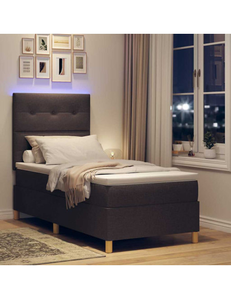 Letto a Sorgente LED Marrone Scuro 100 x 200 cm Tessuto
