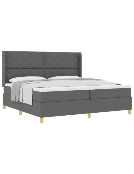 Letto a molle con testiera Grigio scuro 200 x 200 cm Tessuto