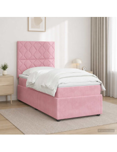 Letto box spring con materasso Rosa 100 x 200 cm Velluto