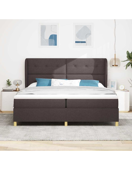 Letto a molle con testiera Marrone Scuro 200 x 200 cm Tessuto