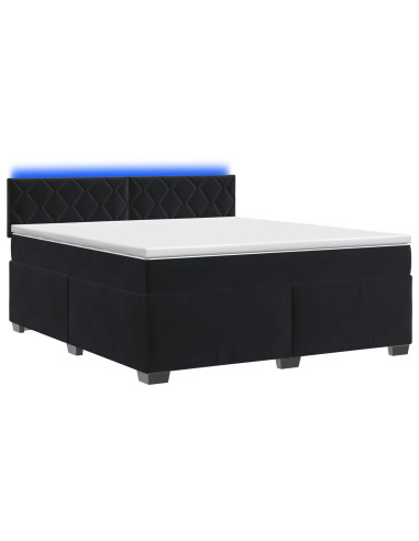 Letto con Box Spring, Materasso e LED Nero 160 x 200 cm Velluto
