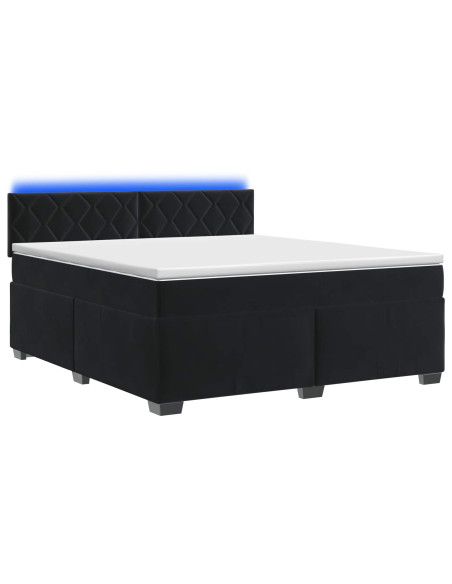 Letto con Box Spring, Materasso e LED Nero 160 x 200 cm Velluto