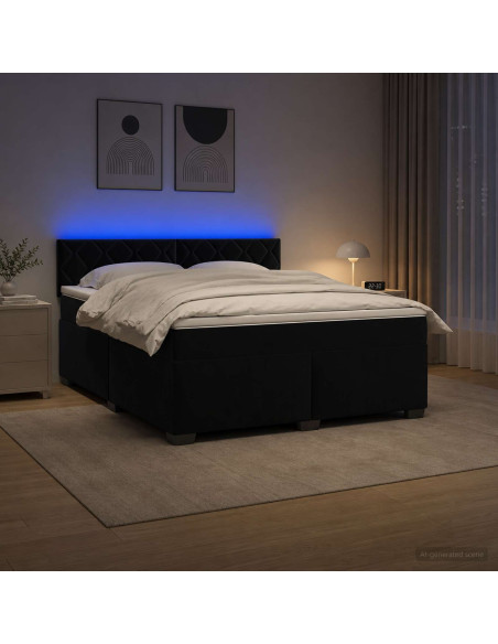 Letto con Box Spring, Materasso e LED Nero 160 x 200 cm Velluto
