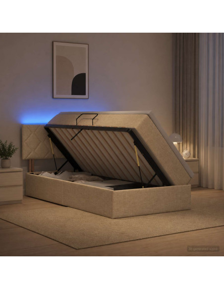 Letto con contenitore LED e materasso Crema 100 x 200 cm