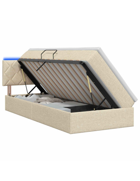 Letto con contenitore LED e materasso Crema 100 x 200 cm
