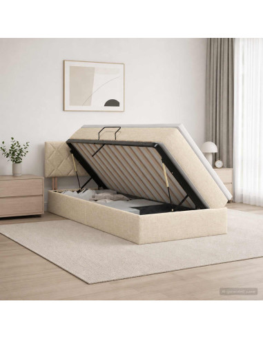 Letto con contenitore LED e materasso Crema 100 x 200 cm