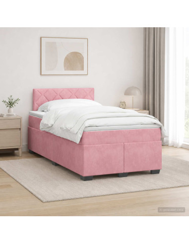 Letto con Box Spring, Materasso e LED Rosa 120 x 190 cm Velluto