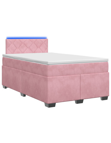 Letto con Box Spring, Materasso e LED Rosa 120 x 190 cm Velluto