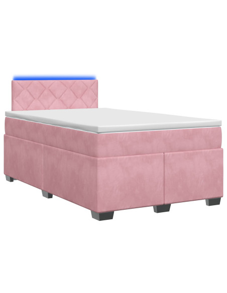 Letto con Box Spring, Materasso e LED Rosa 120 x 190 cm Velluto