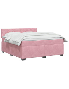 Letto box spring con materasso Rosa 160 x 200 cm Velluto 2