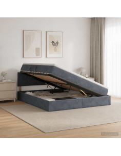 Letto con Contenitore Grigio Scuro 140 x 200 cm Velluto