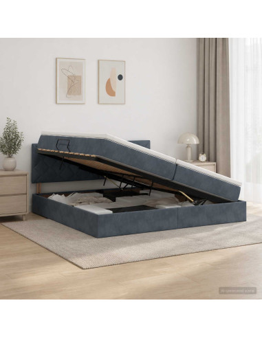 Letto con Contenitore Grigio Scuro 200 x 200 cm Velluto