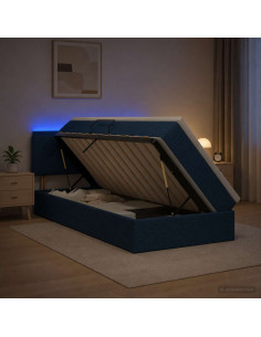 Letto con contenitore LED e materasso Blu 100 x 200 cm Tessuto