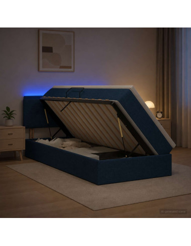 Letto con contenitore LED e materasso Blu 100 x 200 cm Tessuto