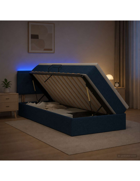 Letto con contenitore LED e materasso Blu 100 x 200 cm Tessuto