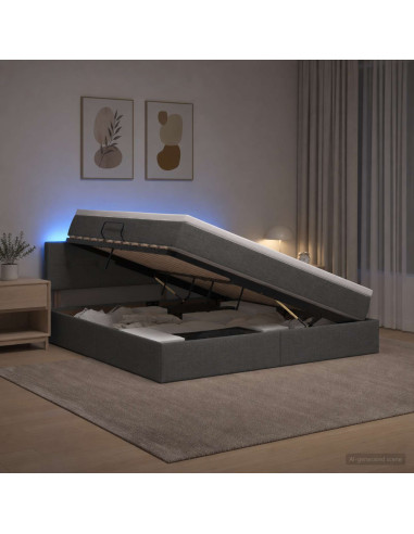 Letto con contenitore LED e materasso Grigio Scuro 180 x 200 cm