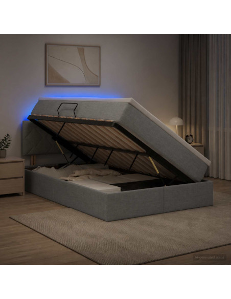 Letto con contenitore LED e materasso Grigio Chiaro