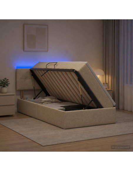 Letto con contenitore LED e materasso Crema 100 x 200 cm