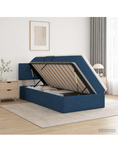 Letto con contenitore LED e materasso Blu 100 x 200 cm Tessuto