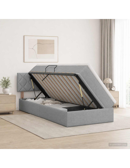 Letto con contenitore LED e materasso Grigio Chiaro