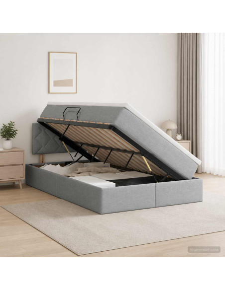 Letto con contenitore LED e materasso Grigio Chiaro