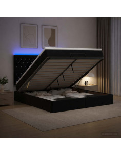 Letto Ottomano con Materasso e LED Nero 140 x 200 cm Velluto