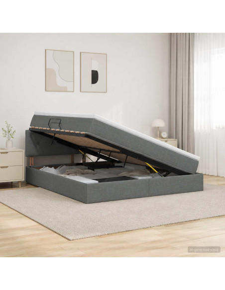 Letto con contenitore e materasso Grigio Scuro 180 x 200 cm