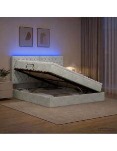 Letto con contenitore LED e materasso Grigio Chiaro