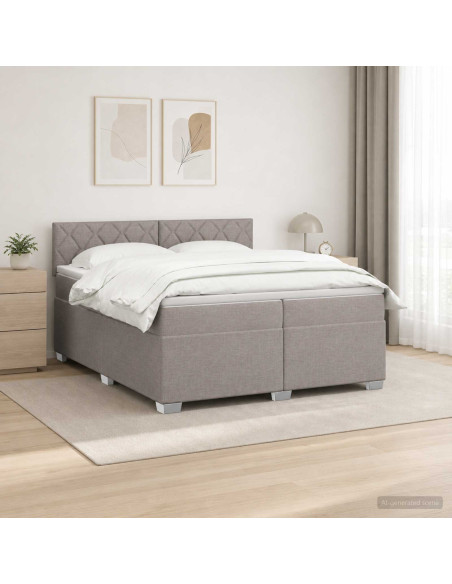 Letto box spring con materasso Tortora 200 x 200 cm Tessuto