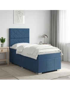 Letto box spring con materasso Blu 90 x 200 cm Tessuto