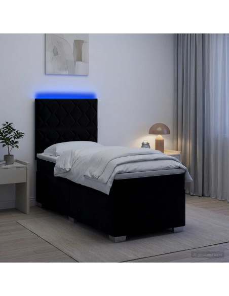 Letto box spring con materasso Nero 100 x 200 cm Velluto