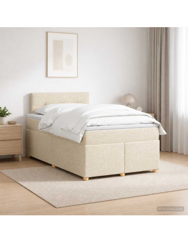 Letto box spring con materasso Crema 120 x 200 cm Tessuto