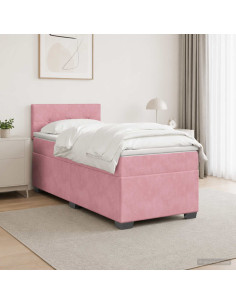 Letto box spring con materasso Rosa 100 x 200 cm Velluto