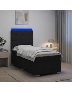 Letto Box Spring LED con Materasso Nero 100 x 200 cm Tessuto