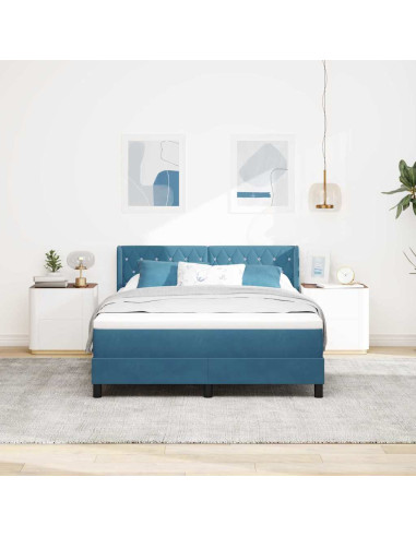 Letto a molle con testiera Blu Scuro 200 x 160 cm Velluto