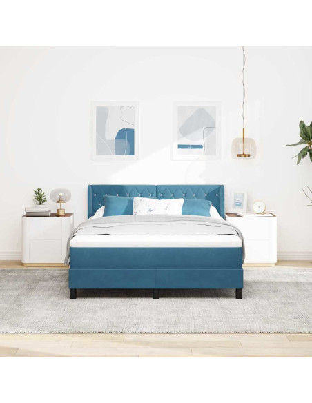 Letto a molle con testiera Blu Scuro 200 x 160 cm Velluto