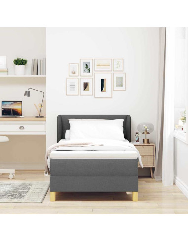 Letto a molle con testiera Grigio scuro 100 x 200 cm Tessuto