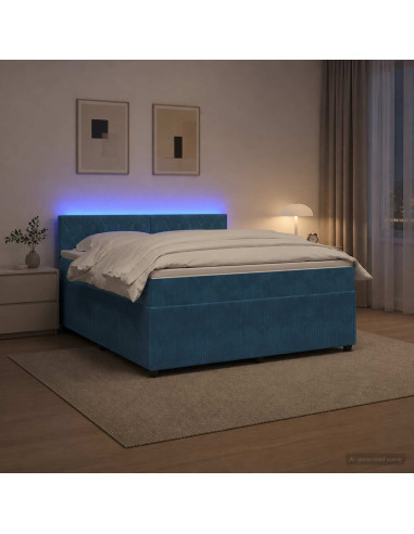 Letto box spring con materasso Blu 180 x 200 cm Velluto