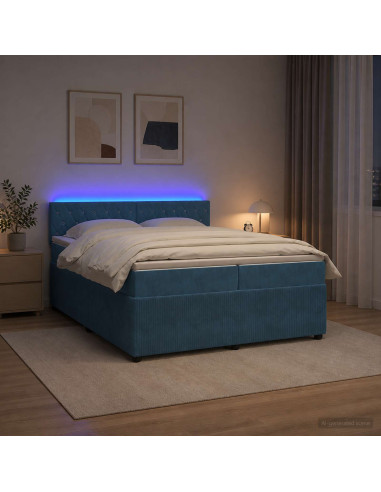 Letto box spring con materasso Blu 200 x 200 cm Velluto