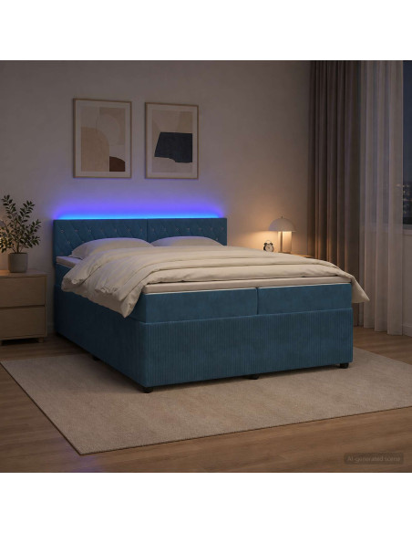 Letto box spring con materasso Blu 200 x 200 cm Velluto