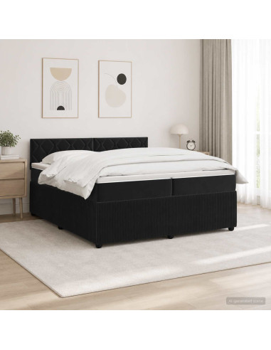Letto box spring con materasso Nero 200 x 200 cm Velluto